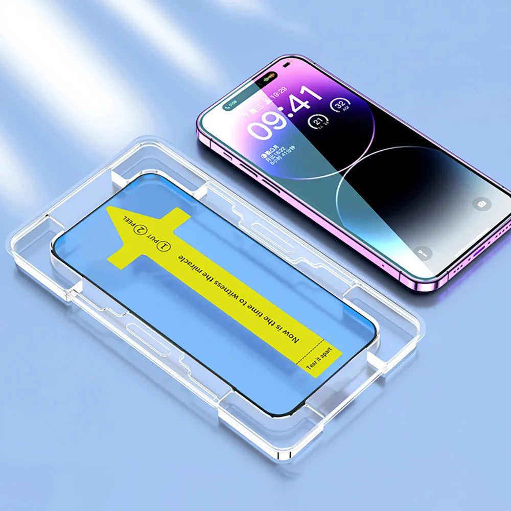 Herdet glass med fettavvisende belegg – klar og støvfri beskyttelse til iPhone 11-17 Pro Max