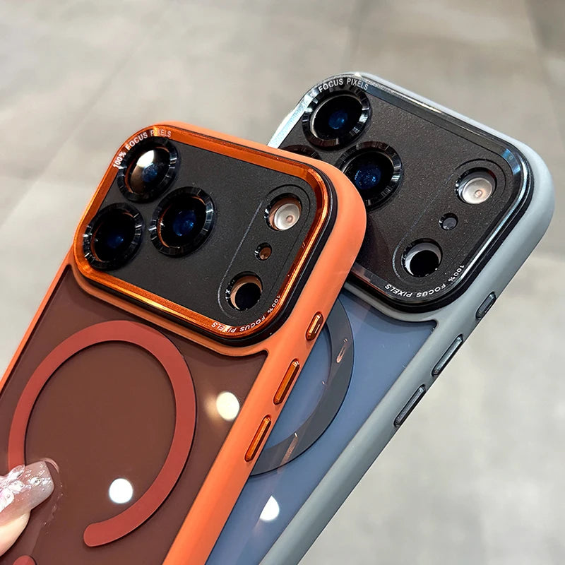 Eksklusivt magnetisk metalldeksel med linsebeskyttelse for iPhone 17 / 16 / 15 / 14 / 13 / 12 / 11 Pro Max / Plus – støtsikkert harddeksel med trådløs lading